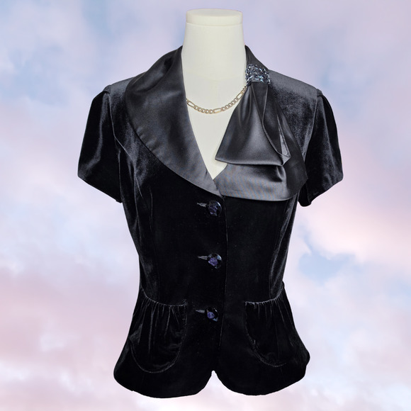 Cachet Tops - Vtg 90s Y2k NWT Cachet Black Velvet Button Up Formal Gothic Coquette Top Sz S